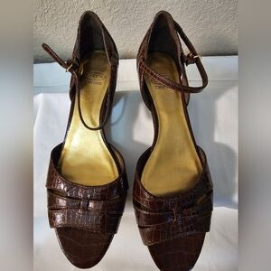 Joan & David Dark Brown Croc-Embossed Heels
